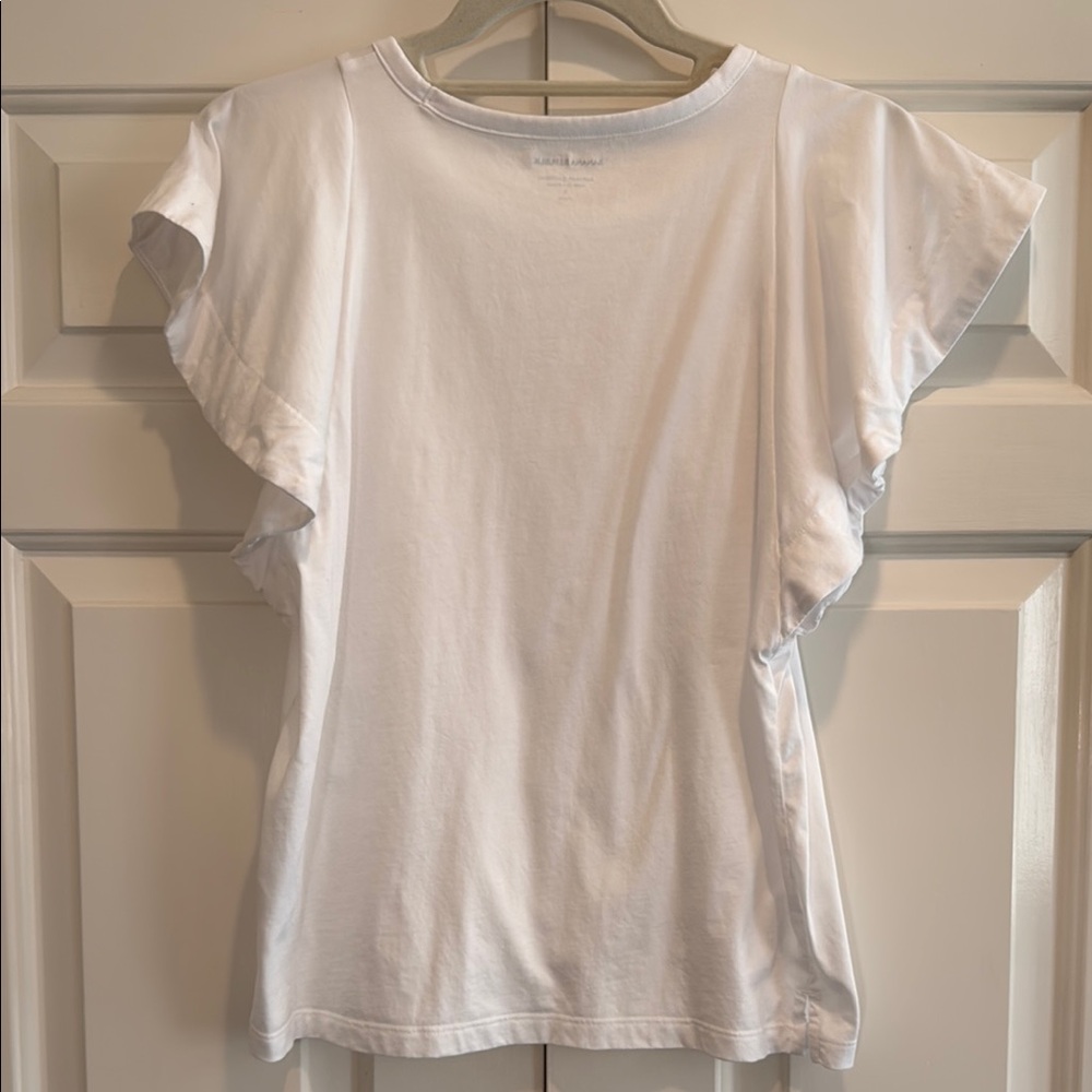 Banana Republic White Ruffled Cap Sleeve T-Shirt Size Petite S - Picture 3 of 4